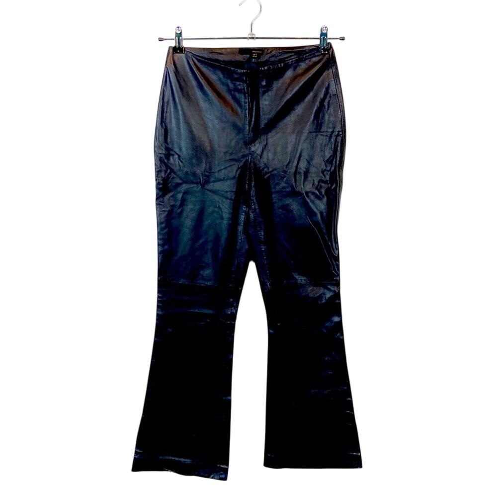 Zara Leather Bootcut Pants Woman Black Glam Rock Retro Chic Bikercore Size 6